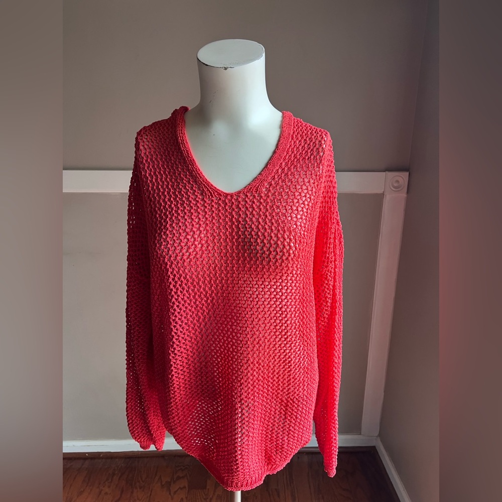 Women's V-Neck Knit Sweater - Pink